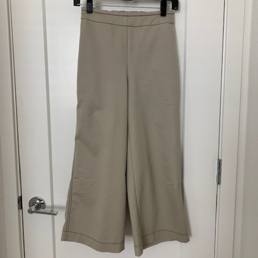 NWOT Oak + Fort Khaki Wide Leg Contrast Stitch Pant Sz XS High-rise